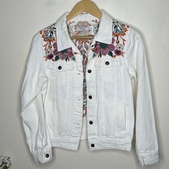 JOHNNY WAS Nena Embroidered Denim Jacket Floral White Sz S $430 {V10} - Picture 2 of 5